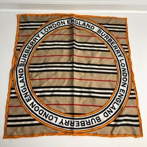 Burberry London Tan Black Orange White Square Scarf 45 x 45cm 100% Silk Italy